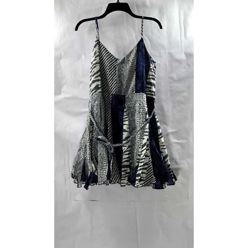 BANANA REPUBLIC Women's Petite Preppy Navy Printed Tie-Waist Mini Dress SZ S